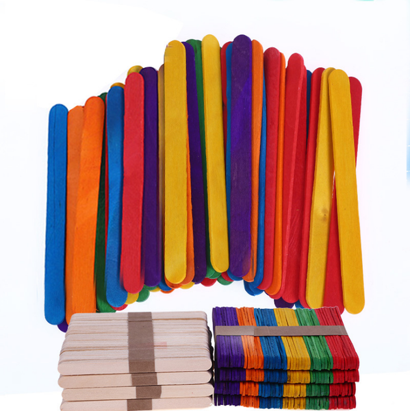 

50pcs/lot Wooden Popsicle Sticks Kids Hand Crafts Art Ice Cream Lolly Cake Sticks DIY Puzzle Making Funny Children Toy Gifts WYQ