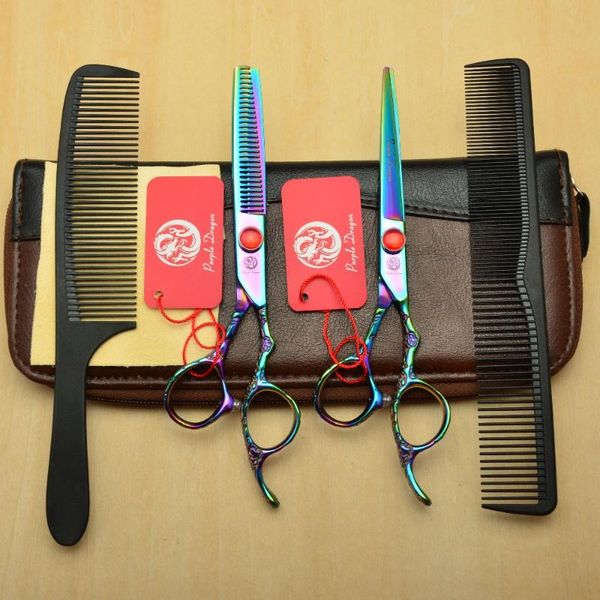 

hair scissors 4pcs suit 9002# 6'' purple 440c personalized hairdressing cutting + thinning professional human