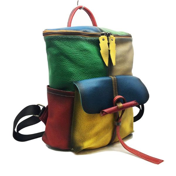 

backpack 2021 simple leather european and american style hand rubbed color large capacity