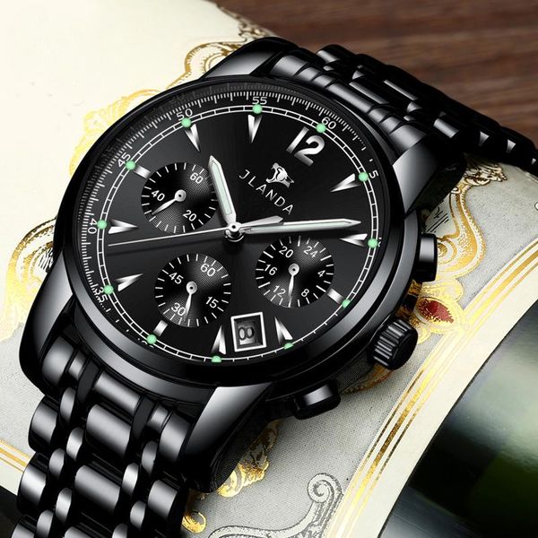 

wristwatches reloj hombre jlanda black watches mens luxury fashion quartz wristwatch analog chronograph 24 hours men watch waterproof clock, Slivery;brown