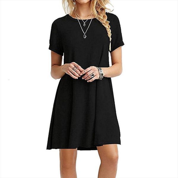 

solid green brown short sleeve womens dresses casual loose chic knee length beach holiday, Black;gray
