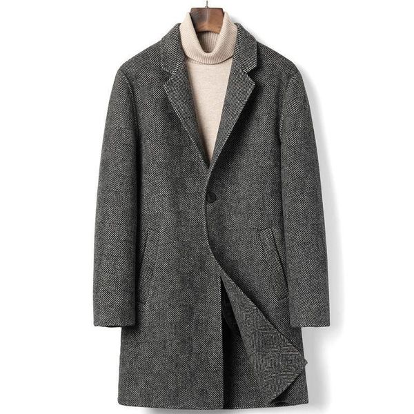 

men's wool & blends 2021 autumn winter men casual thick coat solid color man jacket clothing male fashion overcoats e317, Black