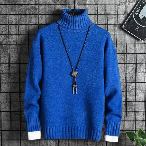 

men's sweaters youth turtleneck sweater high collar trend handsome winter middle and school students thick casual bottom shirt, White;black
