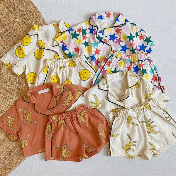 MILANCEL Sommer Kinder Pyjamas Sets Koreanische Druck Mädchen Nachtwäsche Kurzarm T-shirts und Shorts für Jungen 211109