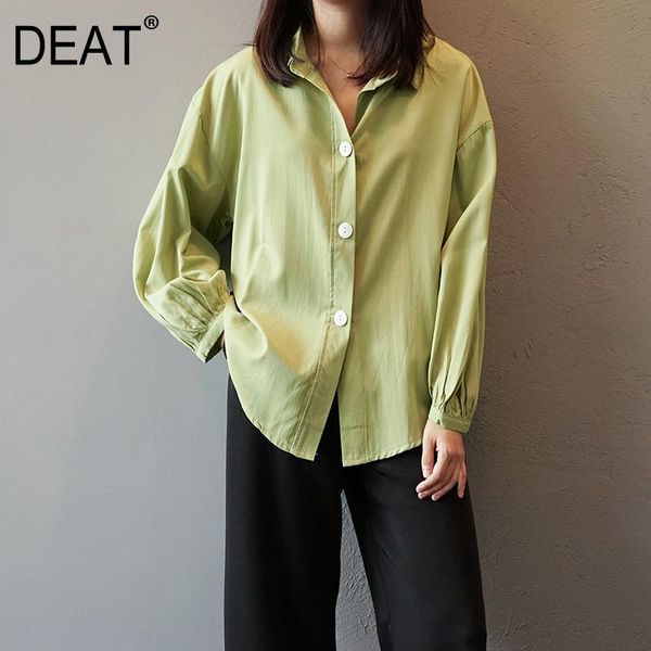 

women's blouses & shirts deat 2021 spring summer fashion casual turn-down collar lantern sleeve patchwork single-breasted loose shirt w, White