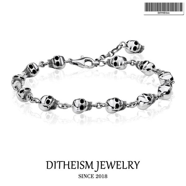 

link, chain skull silver link bracelets, 2021 925 sterling fashion jewelry punk gift fit beads for women men, Black