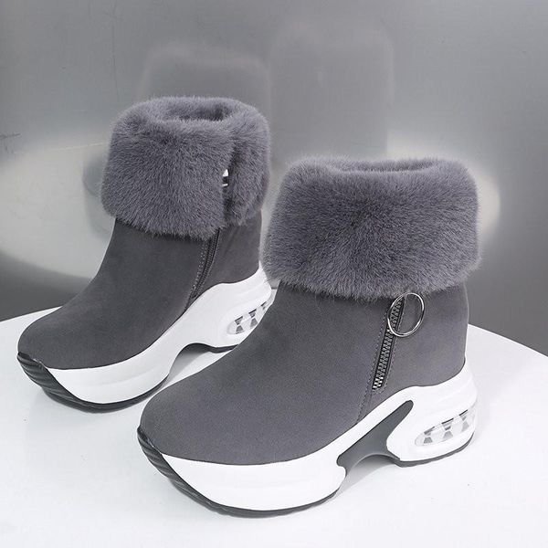 

boots women winter warm fur sneakers platform snow ankle female causal shoes for botas mujer, Black