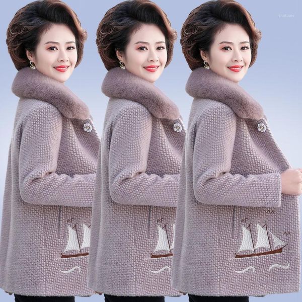 

women's wool & blends mother wear winter woolen coat thickened mink velvet embroidered temperament covering meat was thin short outerwe, Black