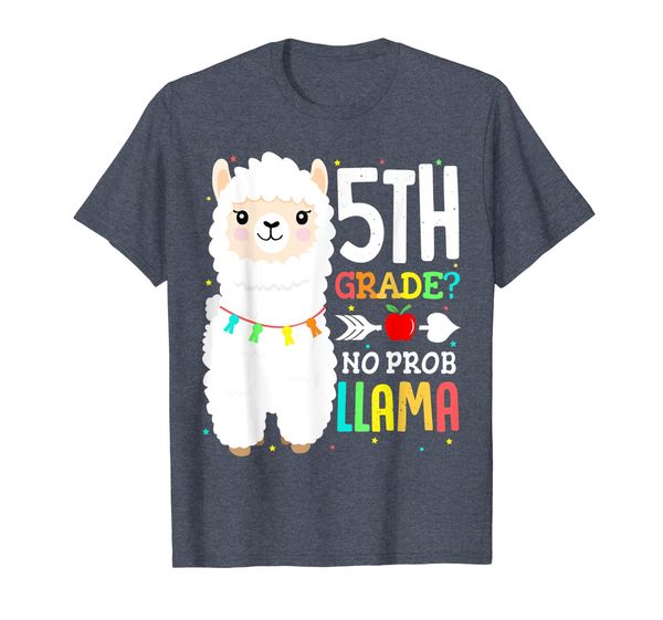 

5th grade llama shirt back to first day school no prob 1st, White;black