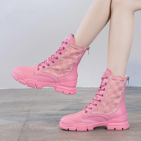 

boots high cowhide single boot women spring 2021 pink thin trend, Black