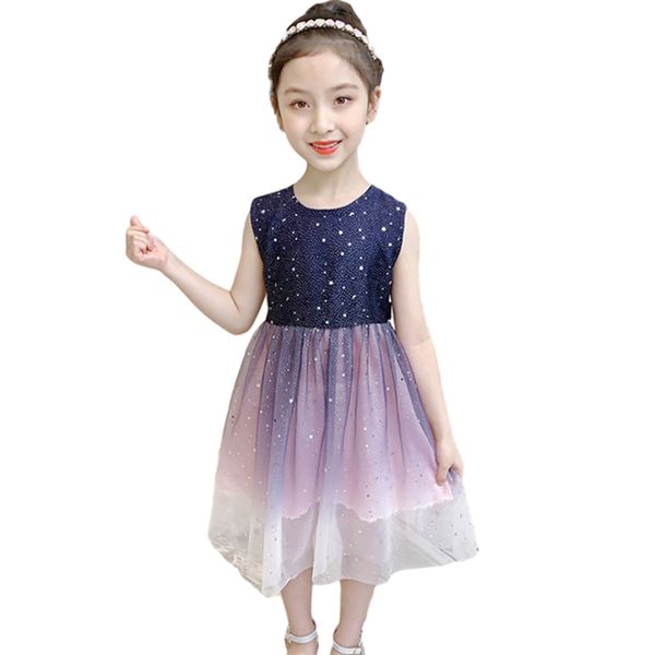 

girl summer dress sequin mesh pricness for children casual style costume 210527, Red;yellow
