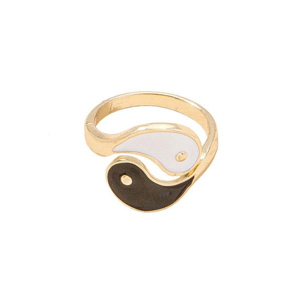 

ins trendy gold chinese yin yang enamel black white minimalism minimalist finger midi rings korean fashion party jewelry cluster, Golden;silver