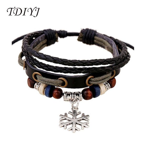 

charm bracelets tdiyj est snowflake charms bracelet punk adjustable multilayer genuine leather for women girl jewelry gifts 5pcs/lot, Golden;silver