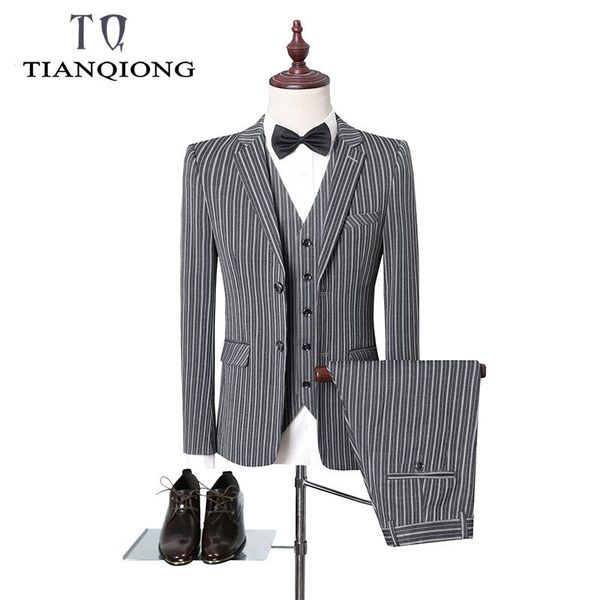 

men's suits & blazers latest coat vest pant designs brand grey striped wedding 2021 fashion men slim fit formal suit male 3 piece wear, White;black