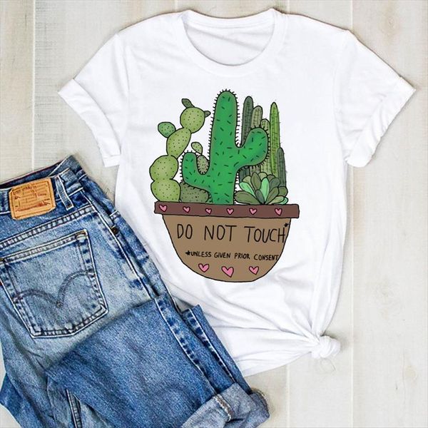

summer cactus plant funny cartoon women t shirts print tee clothes graphic clothing, White