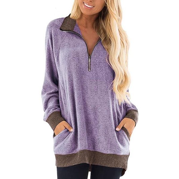 

women's hoodies & sweatshirts 2021 autumn vintage solid sweatshirt women long sleeve turn-down collar zipper design pullover female fa, Black