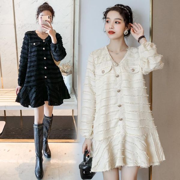 

maternity dresses 6312# clothes spring autumn v neck long sleeves button loose stylish dress for pregnant women mom, White