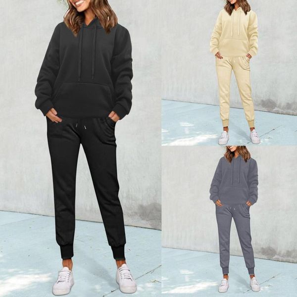 

yoga outfit hoodies suit winter spring solid casual tracksuit women fleece 2 pieces set sports sweatshirts pullover home sweatpants outfits