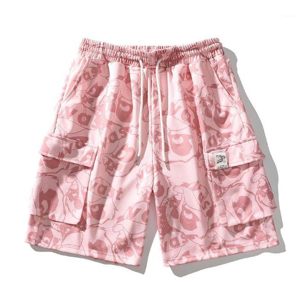 

men's shorts summer printed men drawstring multi-pocket short casual loose elastic waist ropa hombre oversized running pants, White;black