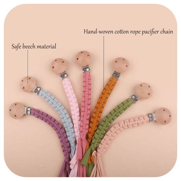 

baby pacifier holders chain clips weaning teething natural wooden kids chew toy accessories diy cotton crochet hand knitting infant feeding