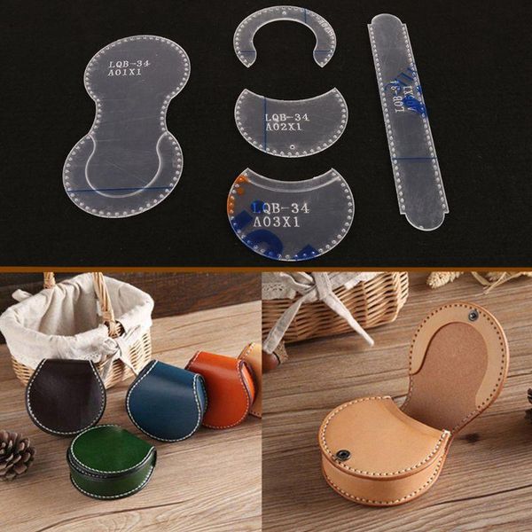

small bag clear acrylic wallet pattern stencil template drawings set horseshoe shape leather hand craft diy tools parts & accessories, Black