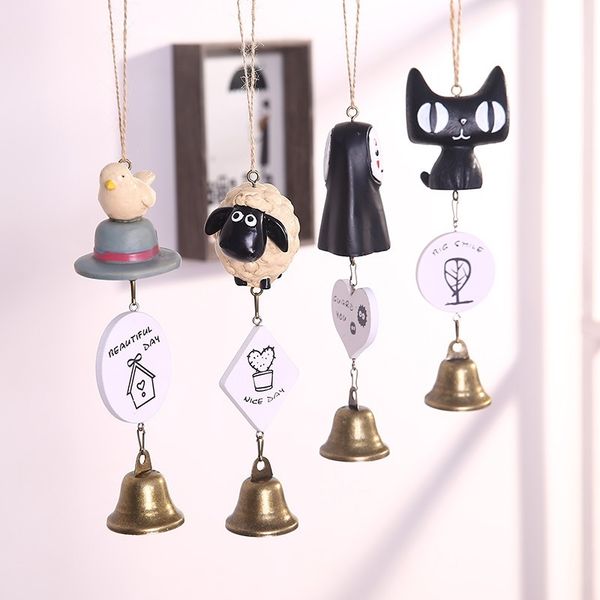 

lovely resin faceless male black cat wind chime doll bell pendant home garden cartoon creative gift pendant