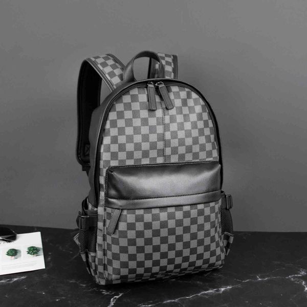 

briefcase 2021 fashion classic lattice korean large capacity backpack personalized trendy men's leather outdoor travel, Black;red