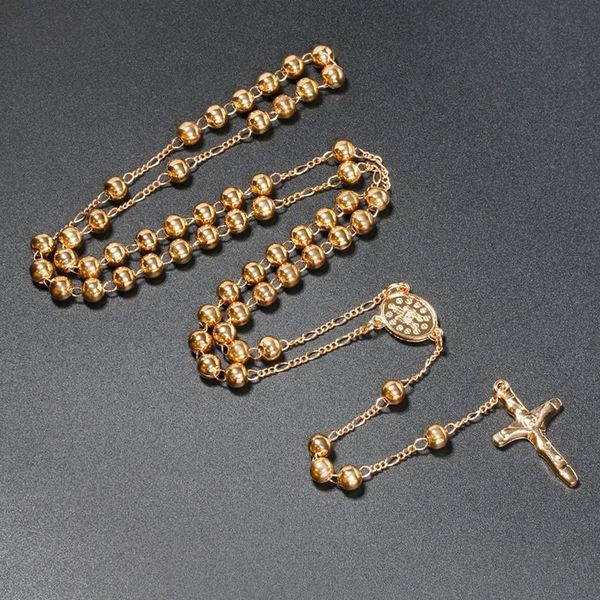 

6mm fashion christian catholic long chain jesus virgin mary rosary necklace religious cross pendant jewelry gifts chains, Silver