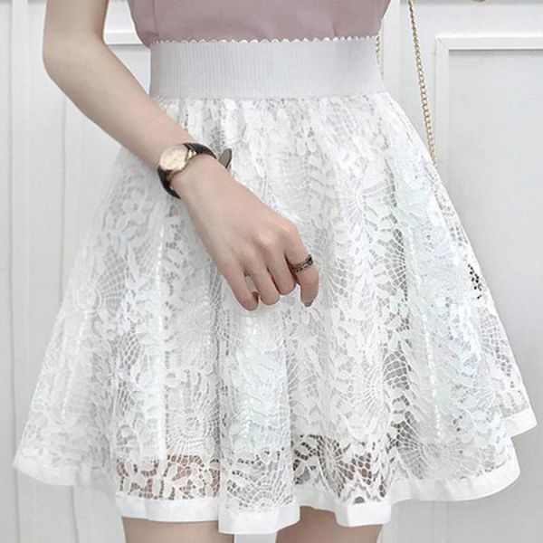 

skirts 2021 summer arrival elastic high waist slimming simple plus size casual lace women a-line pleated short skirt, Black