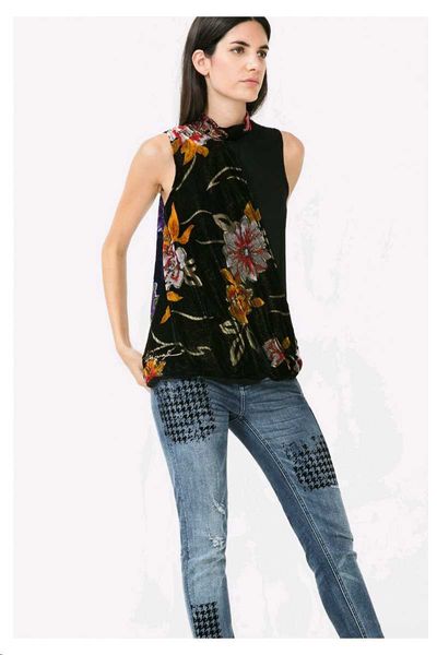 

women's polos spanish-style velvet spliced sleeveless shirt, White