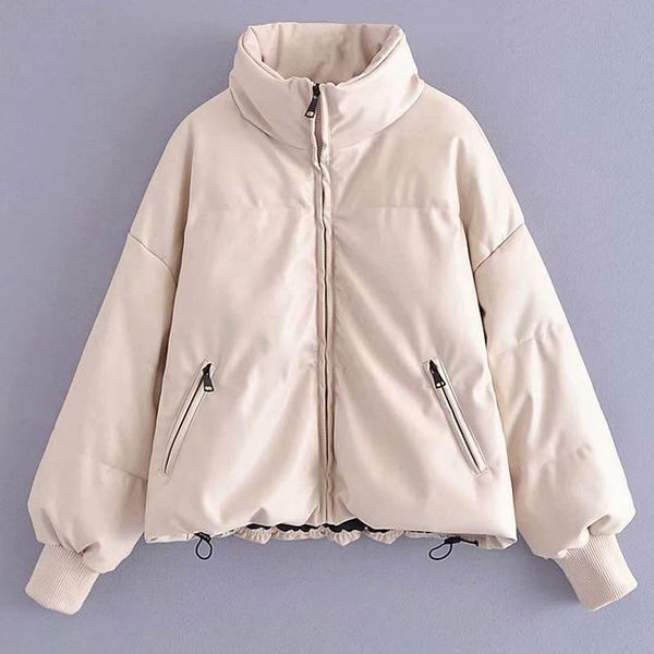 

women's leather & faux winter parkas women thick warm coat fashion pu elegant zipper jackets windbreaker, Black