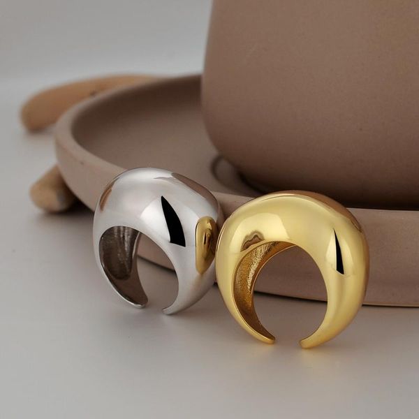 

cluster rings silvology 925 sterling silver geometric arc big glossy thick minimalist luxury wide for women exaggeration jewelry, Golden;silver