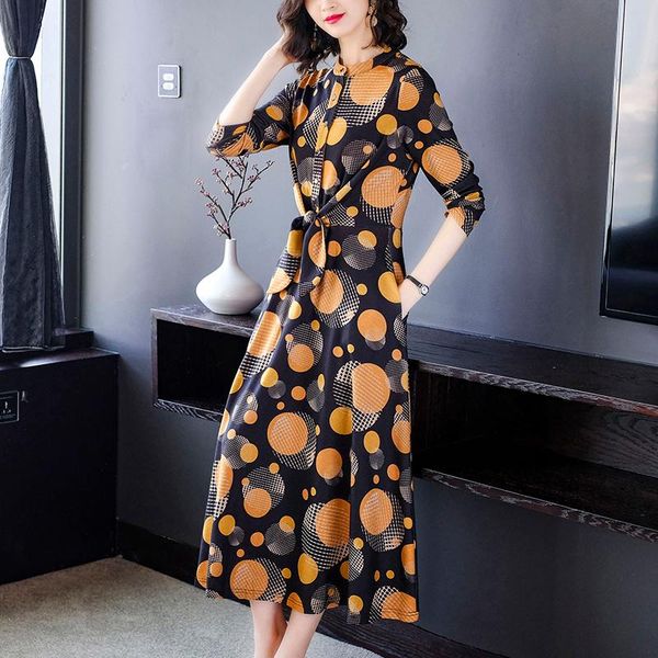 

casual dresses long sleeve dot dress women vistido de festa sashes korean luxury robe femme clothes ukienki, Black;gray