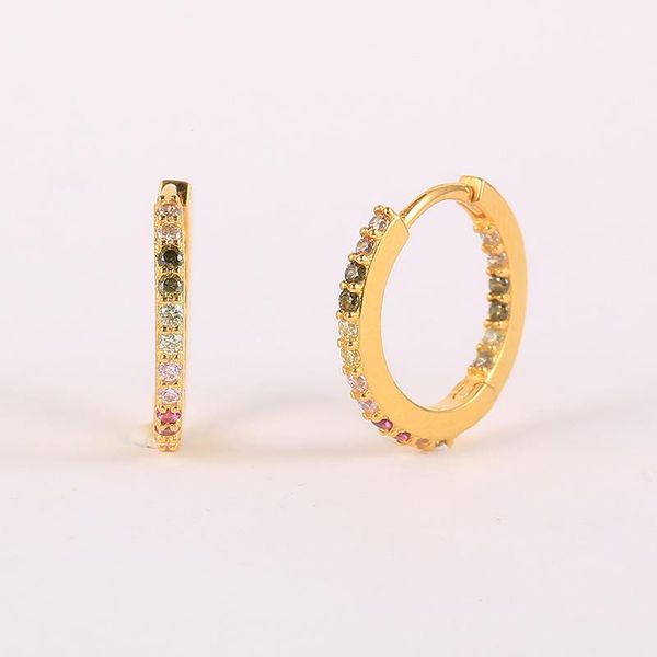 

hoop & huggie viny micro inlaid color zircon earrings for women 925 sterling silver hoops pendientes plata piercing gold jewelry, Golden;silver