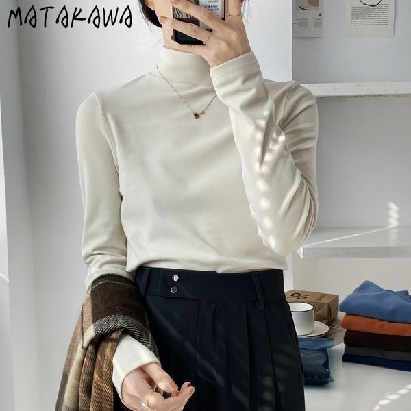

thick fleece warm half high neck bottoming shirt women slim woman tshirts 7-color fashion clothing 210506, White