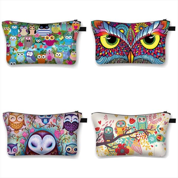 

cartoon owl print women cosmetic bag case cute ladies makeup teenager girls storage for travel