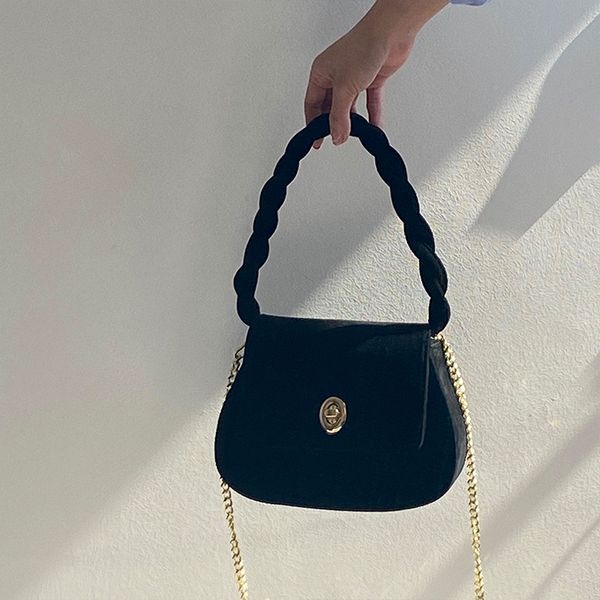 

retro black ladies chain underarm bag vintage velour womens shoulder messenger bags fashion female small clutch purse handbags