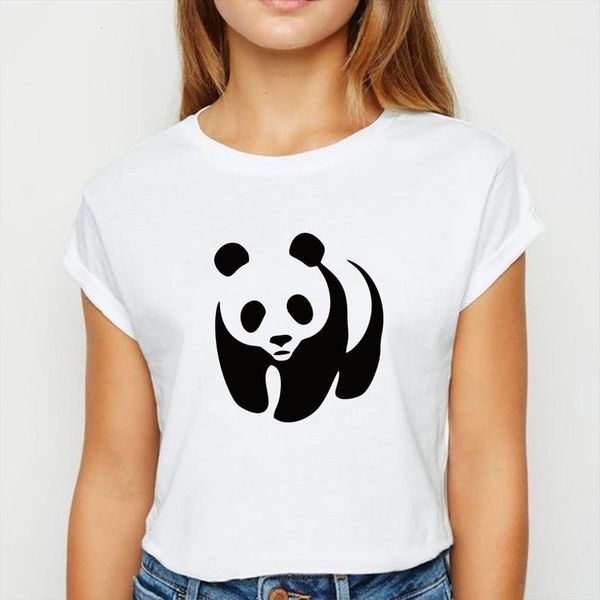 

female animal panda ulzzang men t shirts spring summer tee simple comfortable ropa mujer round neck, White;black