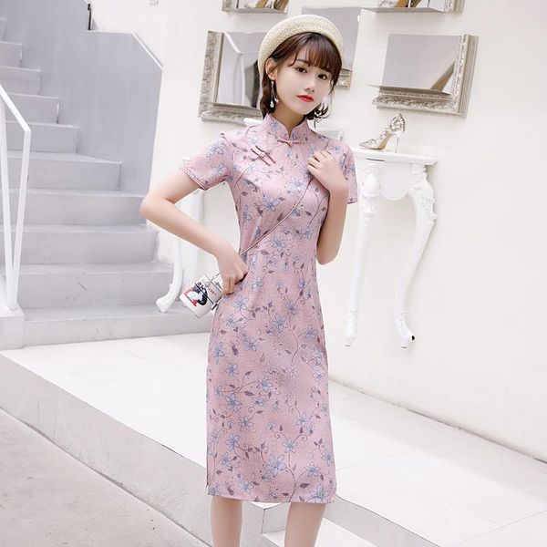 

ethnic clothing elegant floral printed tight long dress female ancient style improved cheongsam vintage women, Red