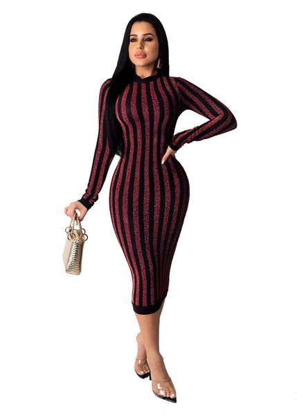 

sparkle stripes women bodycon es stretchy material long sleeves zipper back knee length graceful lady party gowns, White;black