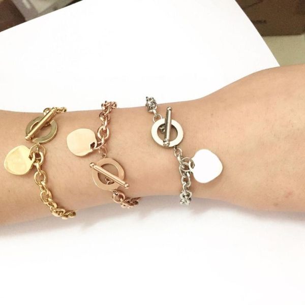

charm bracelets classic 3 colour carve forever love heart bracelet for women titanium steel gold color woman jewelry lover gift, Golden;silver