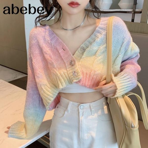 

women's knits & tees fall 2021 knitted cardigan button up korean cute sweaters cropped women kawaii crop sweater knitting streetwear, White