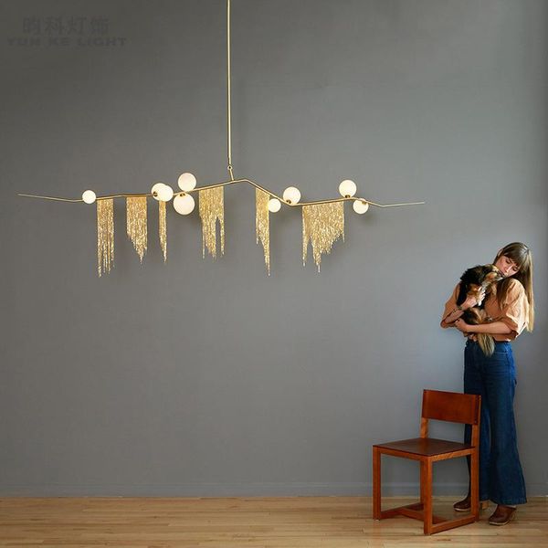 

pendant lamps nordic post-modern living room chandelier creative personality simple fashion restaurant iron chain glass shade