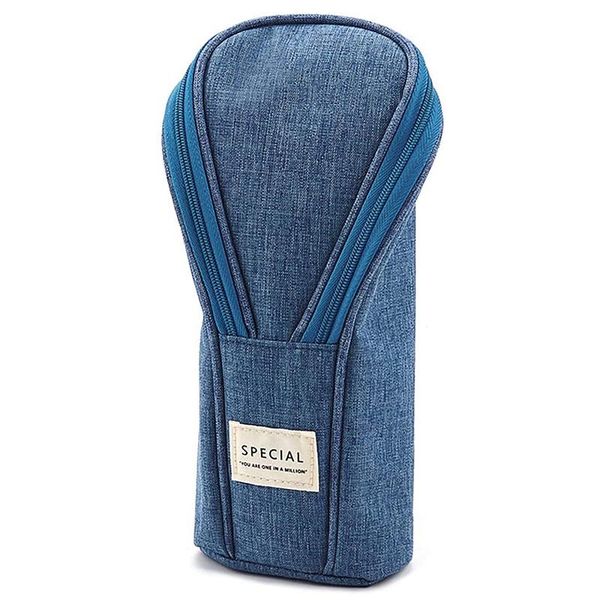

pencil case standing holder large capacity pouch bag with zipper stationery organizer (blue) bags