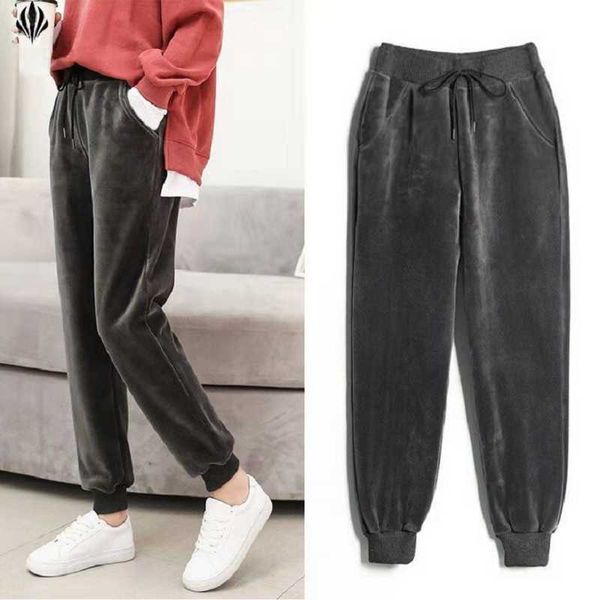 

large size thick warm harem pants casual guard trousers female autumn and winter gold velvet skiing