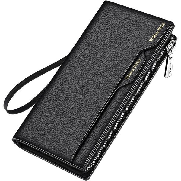 

men's wallet long leather card multi-card clutch bag wallets, Red;black