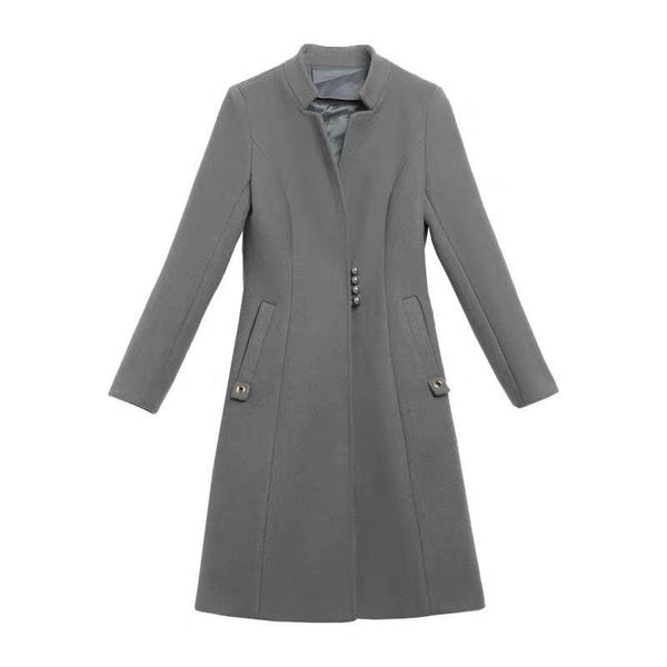 

women's wool & blends 2021 spring autumn women jacket long single-breasted woolen coat slim outwear casual turndown collar basic female, Black