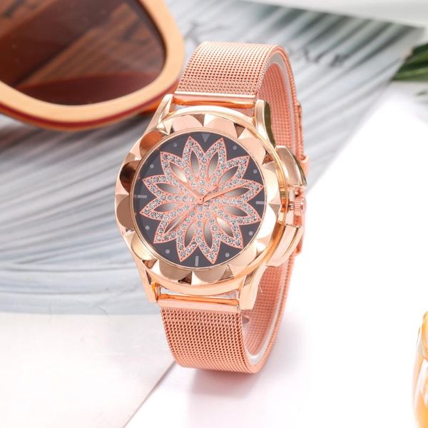 

wristwatches fashion women stainless steel silver gold mesh strap watch unique simple watches casual quartz clock, Slivery;brown