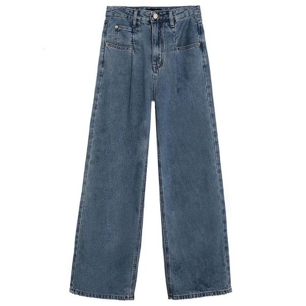 

women's jeans autumn high waist cotton straight 2021 casual fashion harajuku street apparel washed mom pant retro stitching, Blue