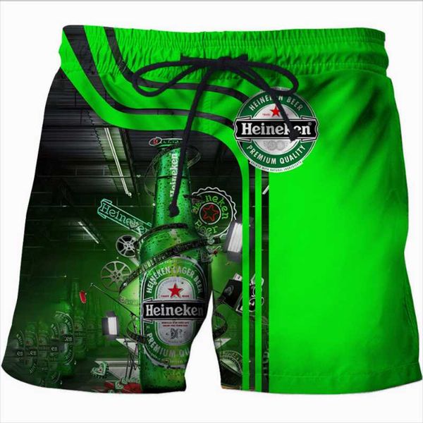 

men's shorts quick dry casual elastic beach pants 3d printed creative beer candy pattern breathable sports short pant, White;black